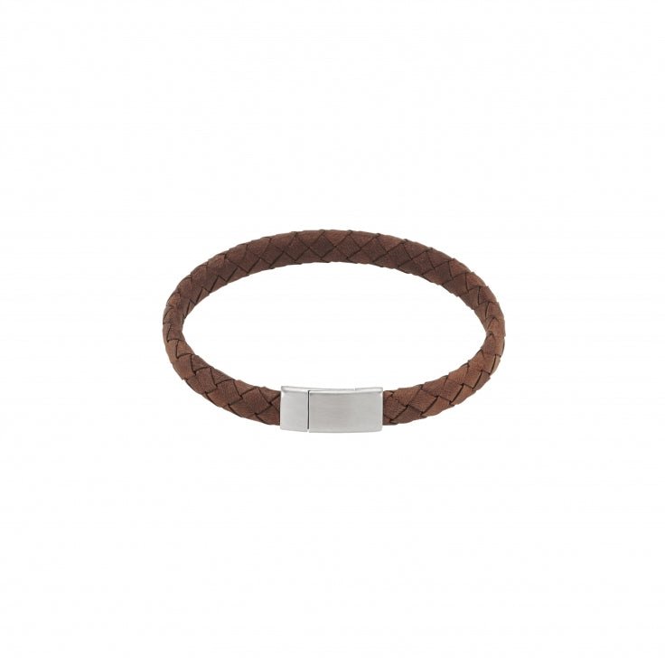 Brown Italian Leather & Stainless Steel Bracelet - Markbridge Jewellers