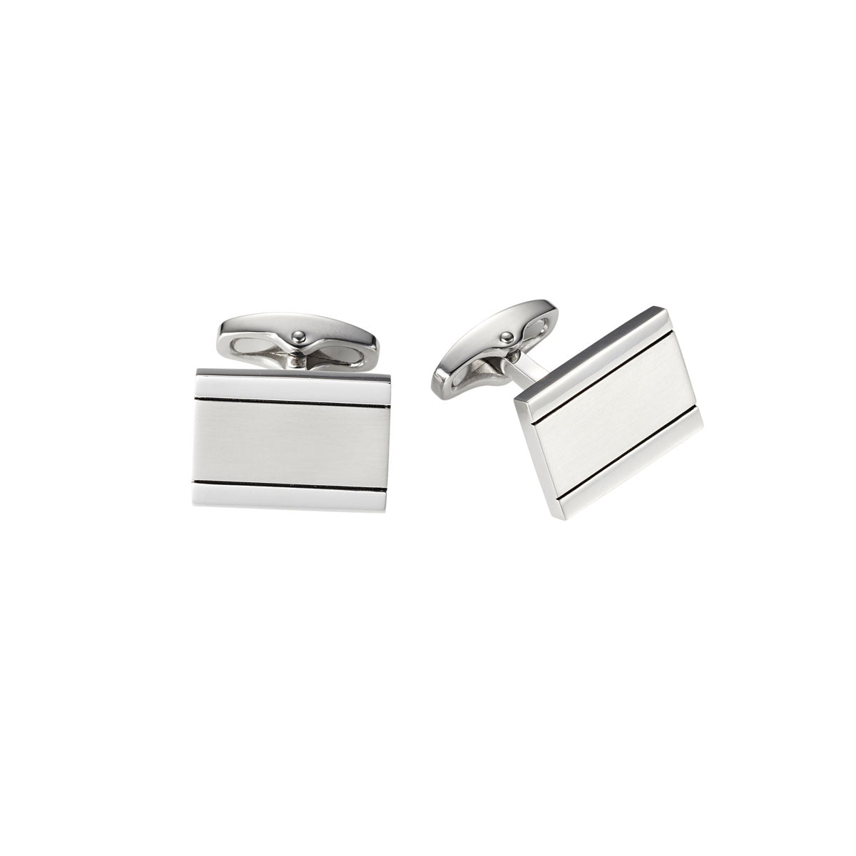Brushed & Polished Stainless Steel Rectangle Cufflinks - Markbridge Jewellers