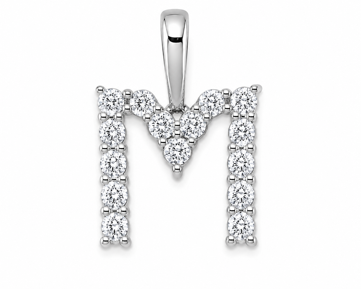 9ct White Gold 0.13ct Initial Diamond Pendants