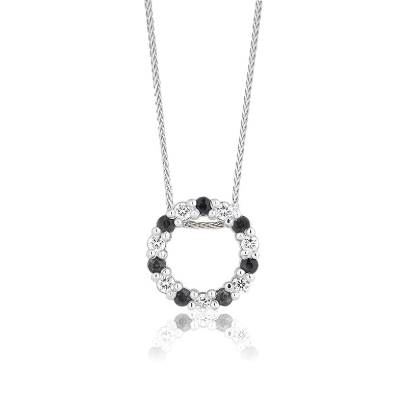 9ct White Gold Black & White Diamond 0.16ct Circle Pendant