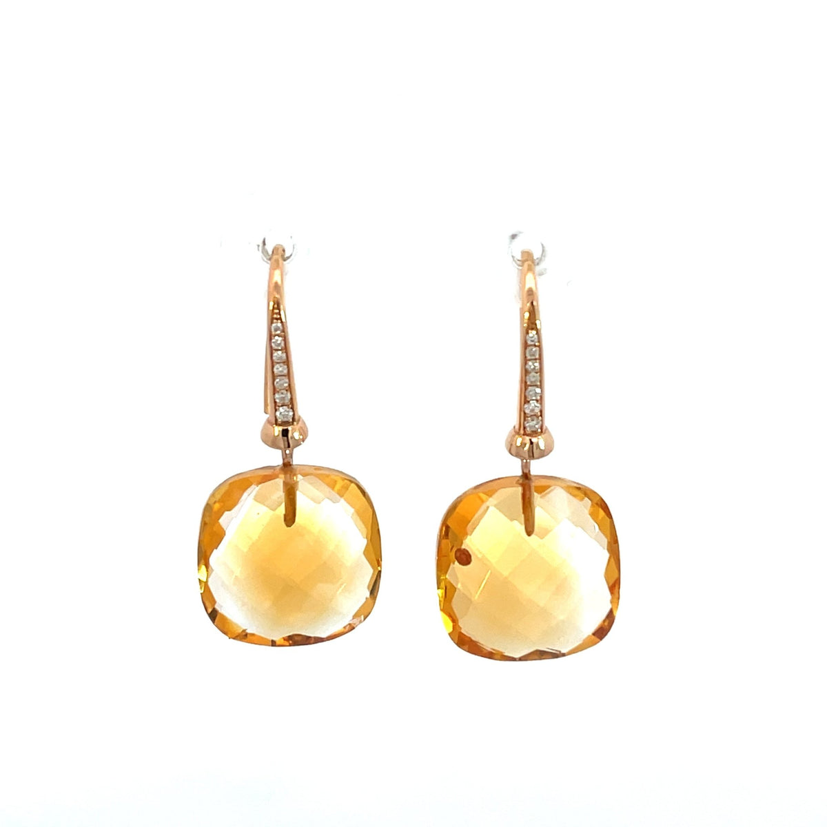 Cushion Cut Citrine & Diamond Earrings - Markbridge Jewellers
