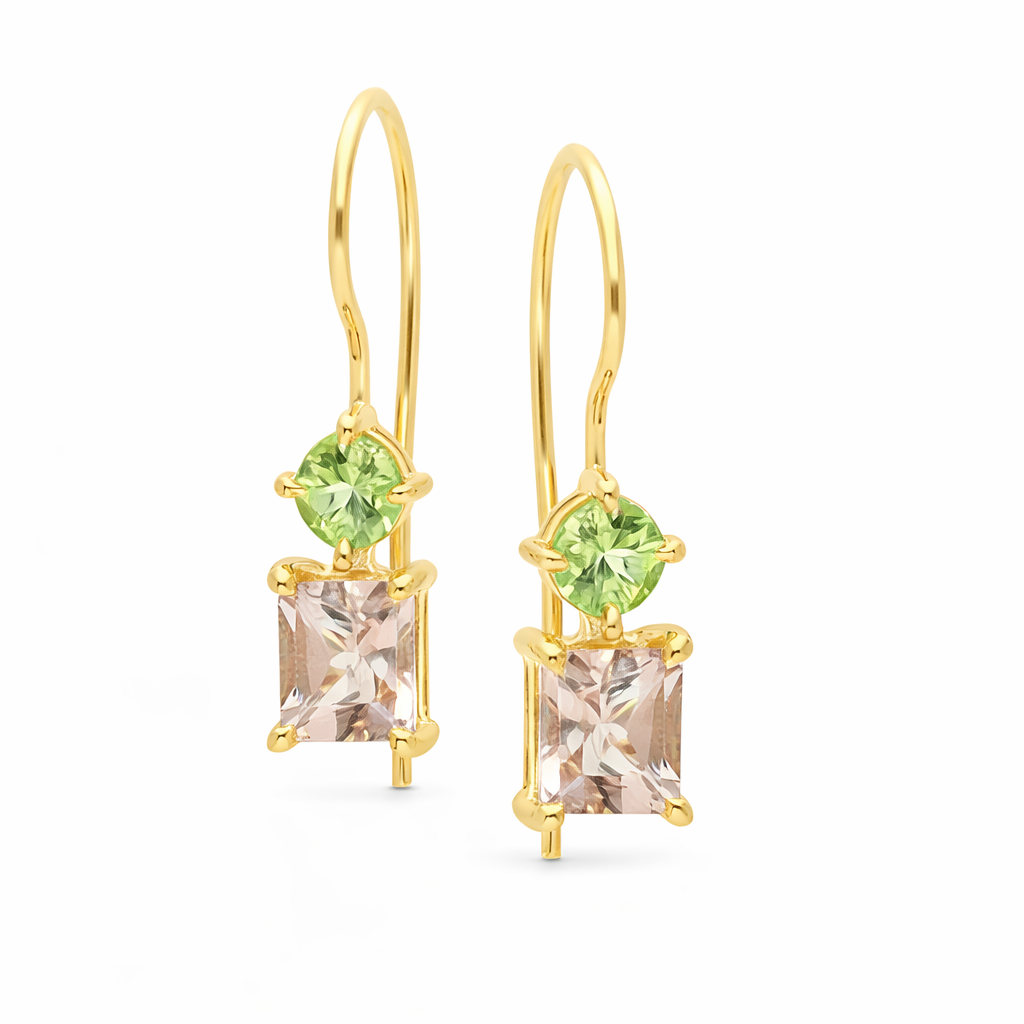 Yellow Gold Morganite & Peridot Earrings