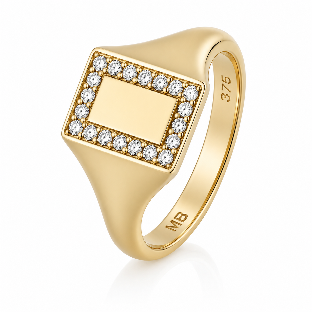 9ct Yellow Gold Diamond Rectangle Signet Ring