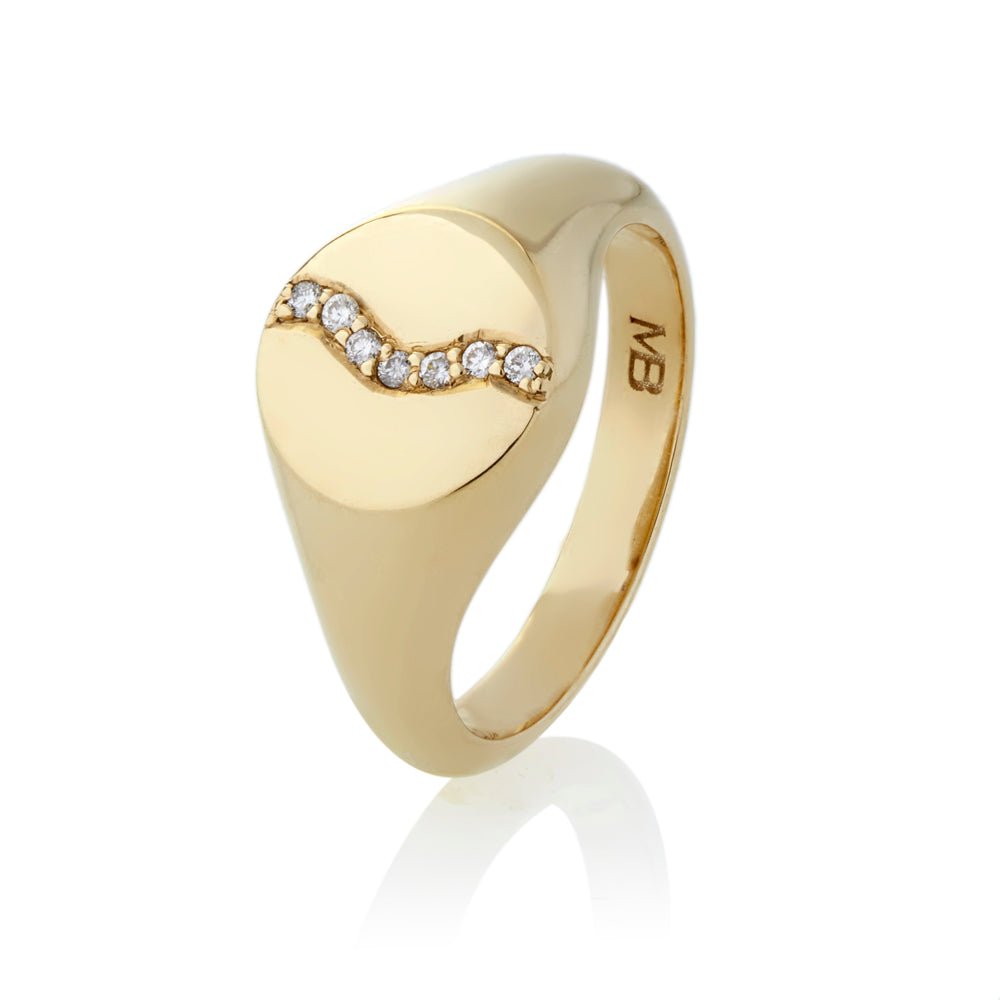 9ct Yellow Gold Diamond Wave Signet Ring
