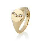 9ct Yellow Gold Diamond Wave Signet Ring