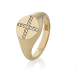 9ct Yellow Gold Diamond Cross Signet Ring