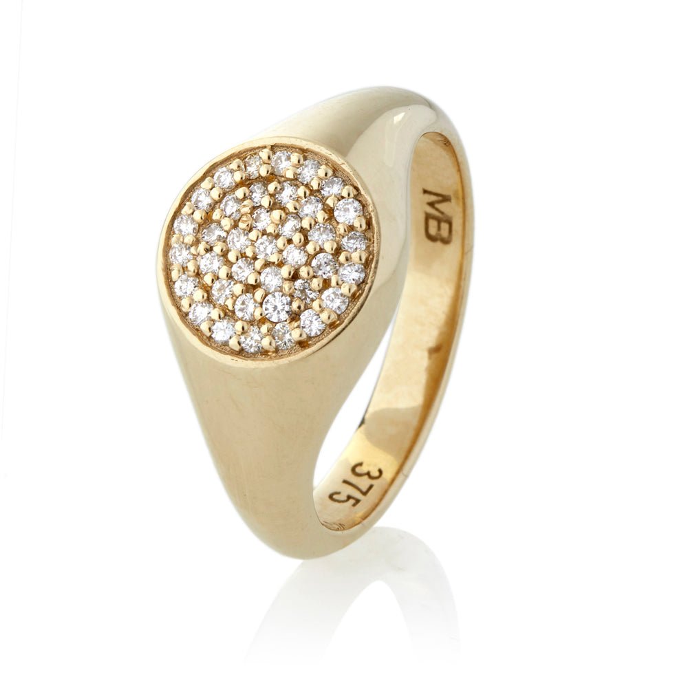 9ct Yellow Gold Diamond Pave Signet Ring