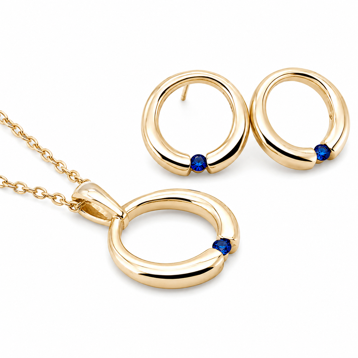 9ct Yellow Gold Sapphire Open Circle Pendant
