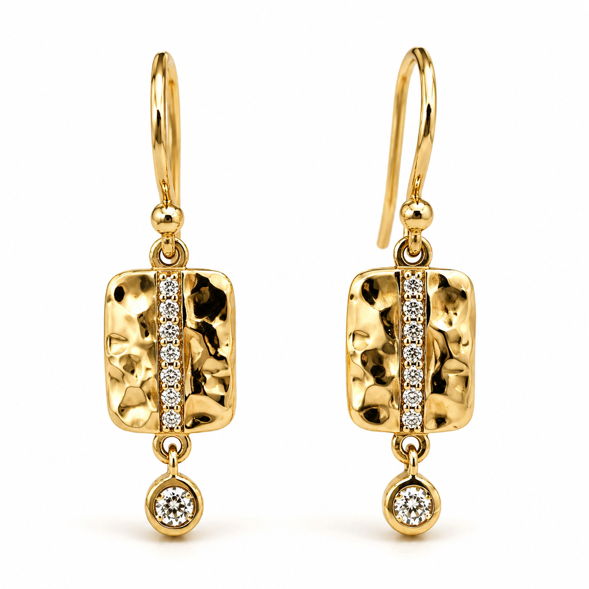 Yellow Gold & Diamond ‘Isabella’ Rectangle Drop Earrings
