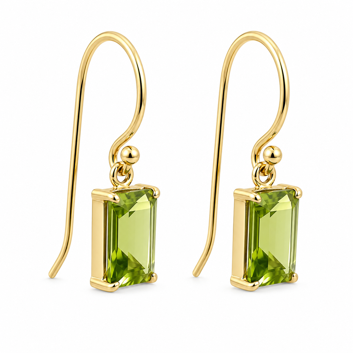 Yellow Gold & Peridot Emerald Cut Earrings