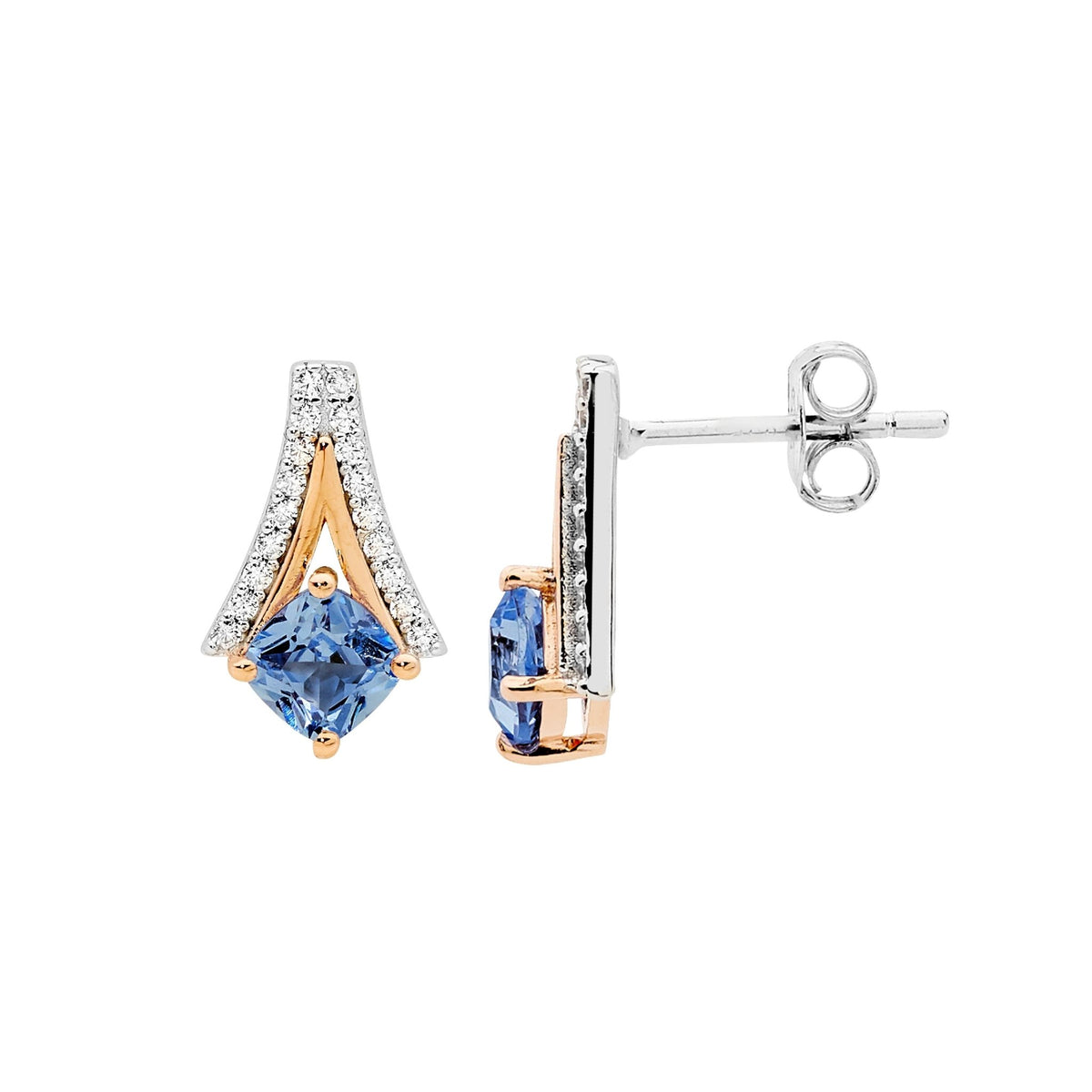 Sterling Silver Gold-Plated Two Tone CZ Drop Earring - E560