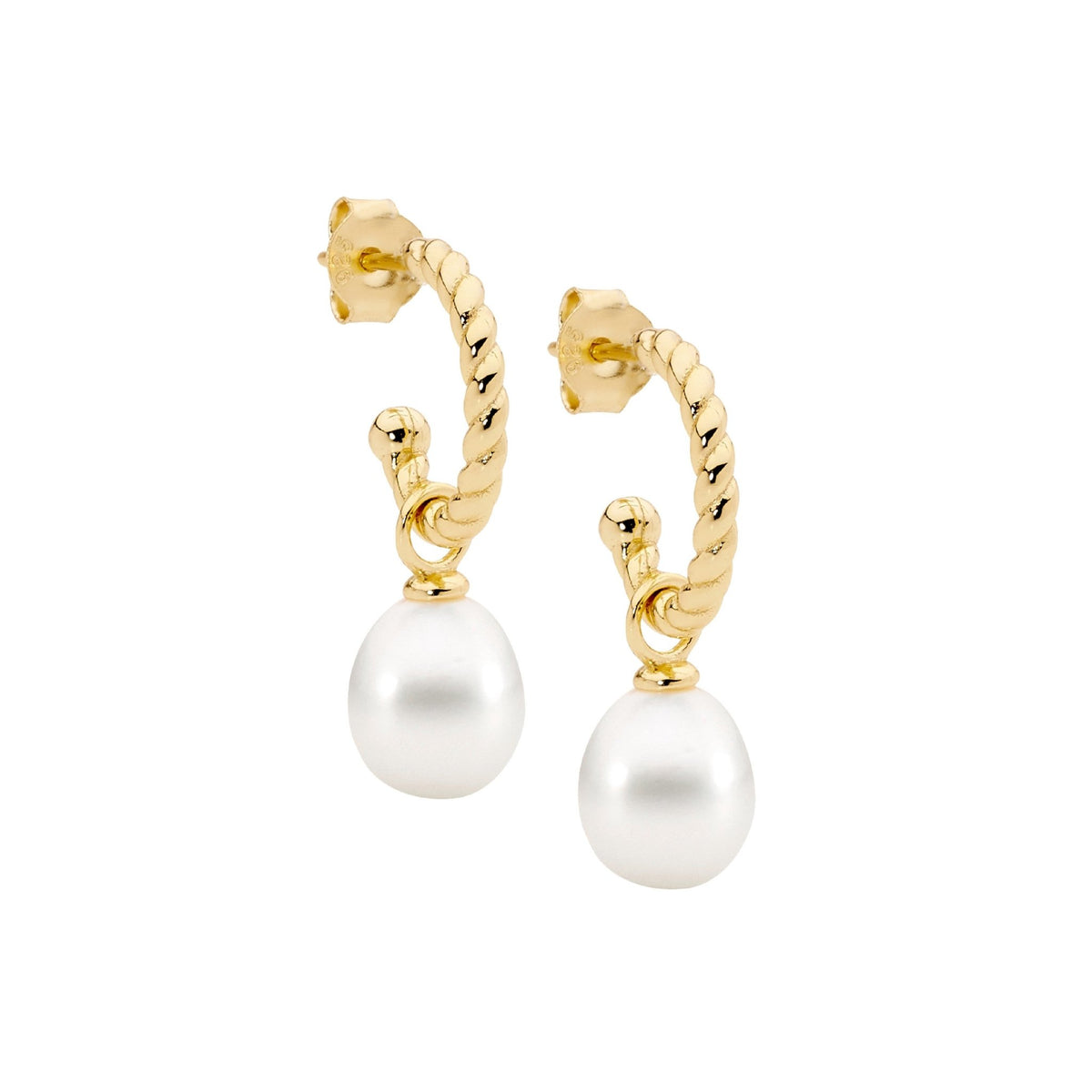 Sterling Silver Gold-Plated Twist Pearl Earring - E577