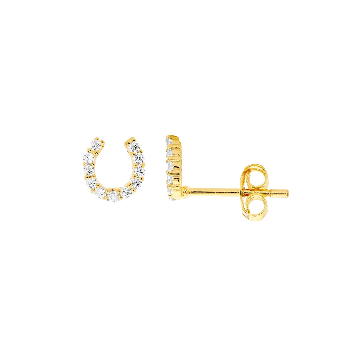Sterling Silver Gold-Plated CZ Horseshoe Earring - E578