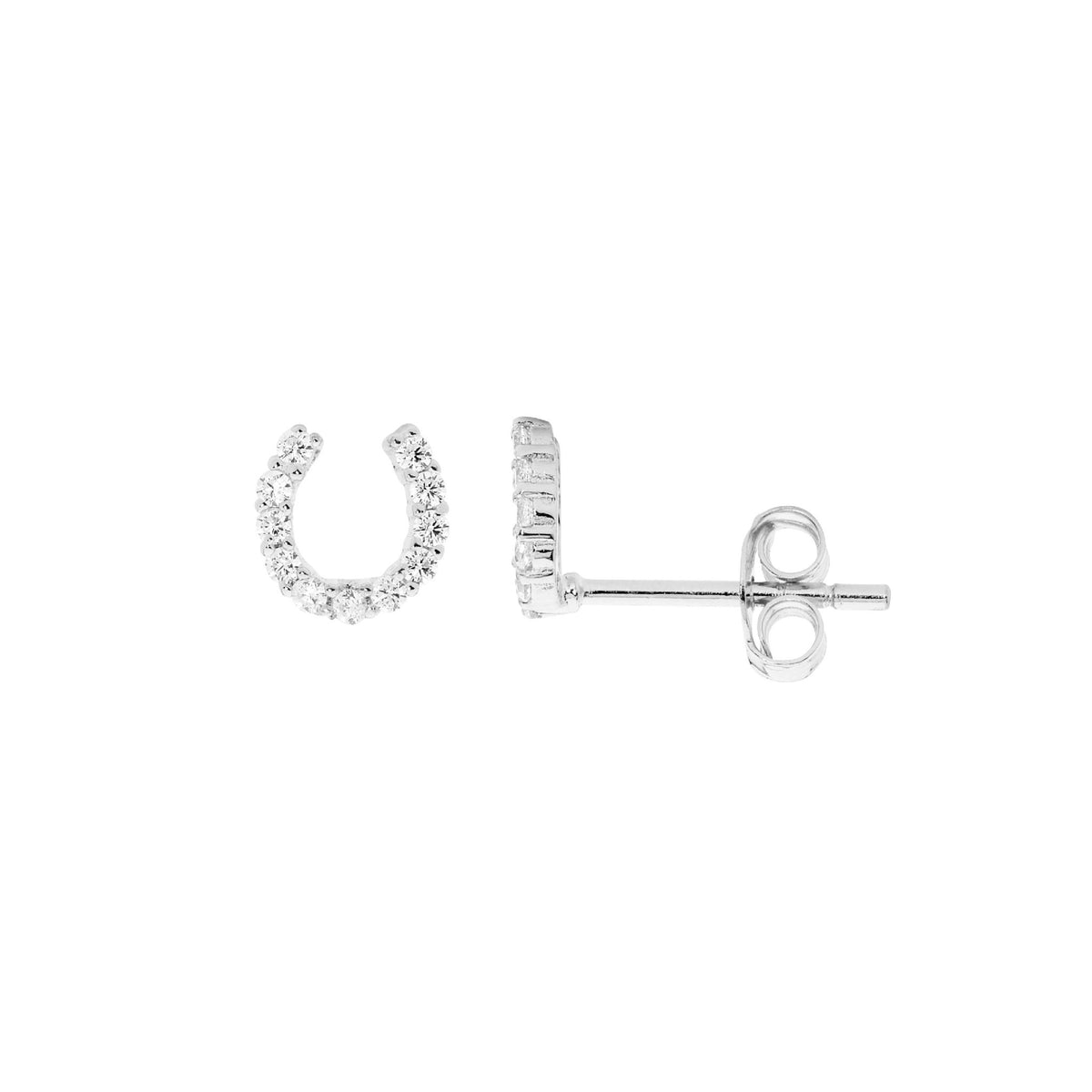 Sterling Silver Gold-Plated CZ Horseshoe Earring - E578