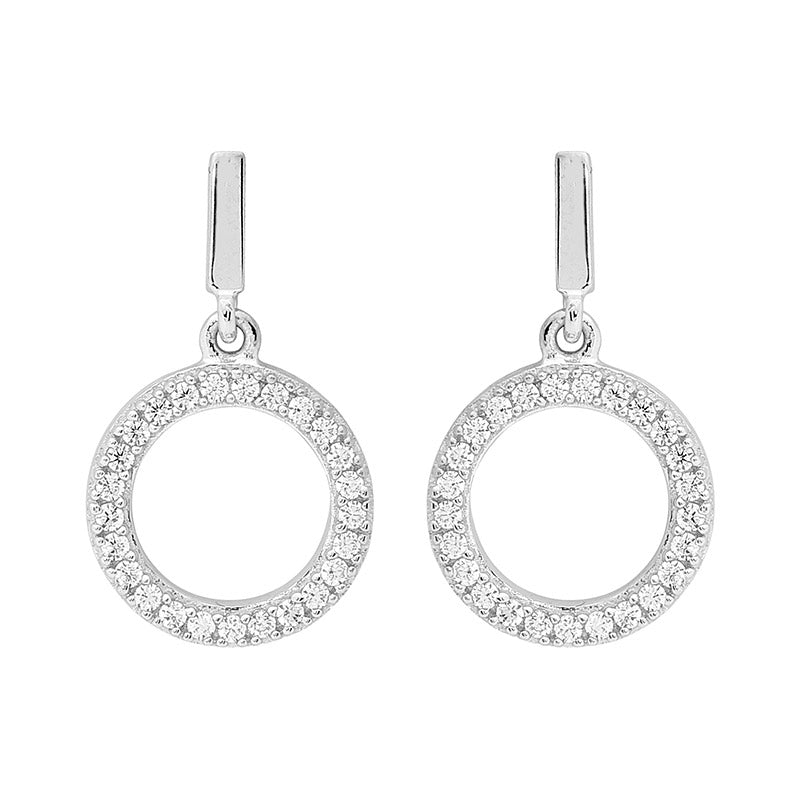 Sterling Silver CZ Open Circle Drop Earring - E470S