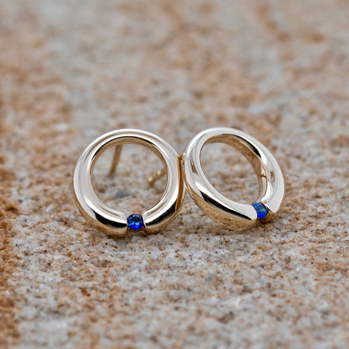 Yellow Gold & Sapphire Open Circle Earrings