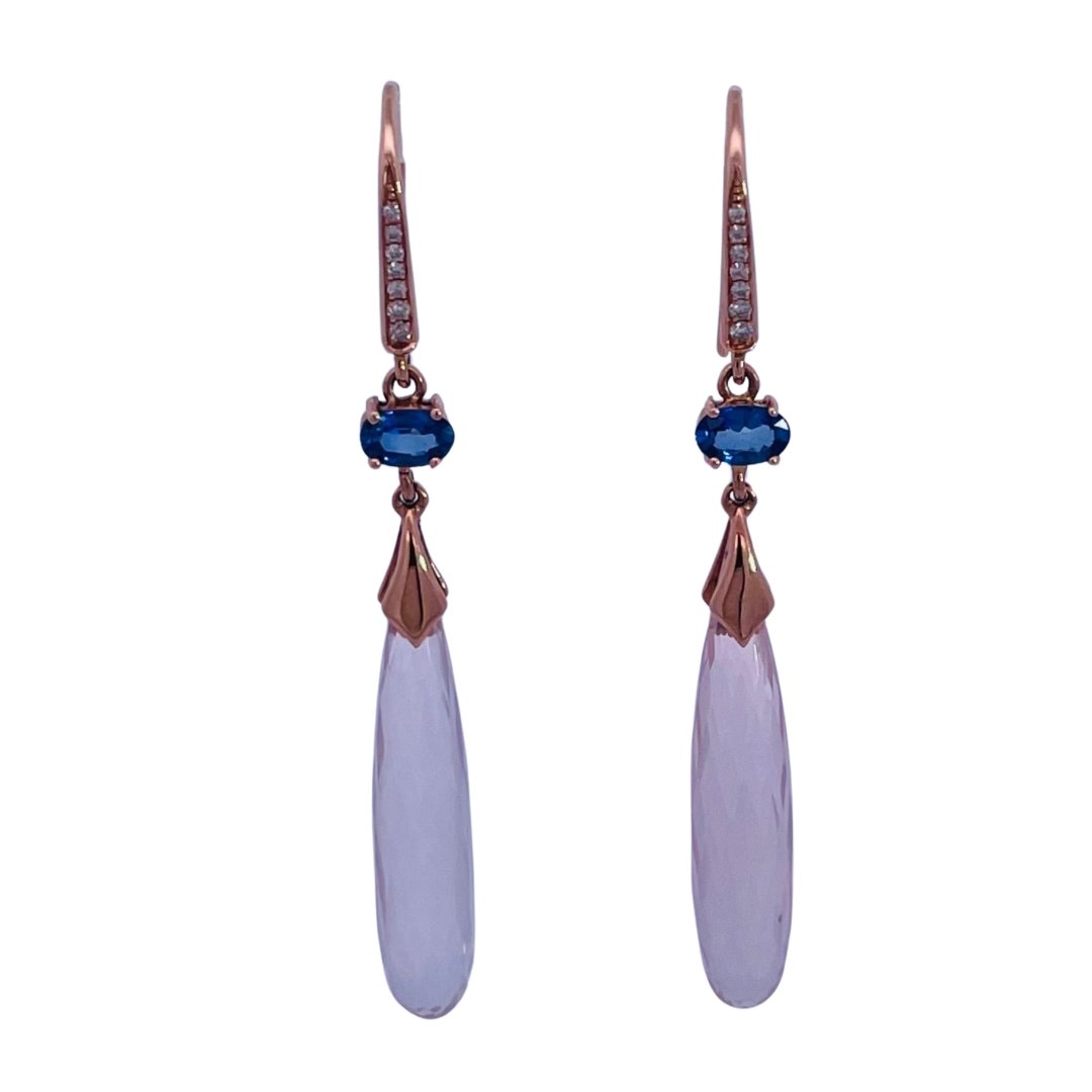 Longline Earrings - Ceylonese Sapphires, Rose Quartz and Diamonds - Markbridge Jewellers