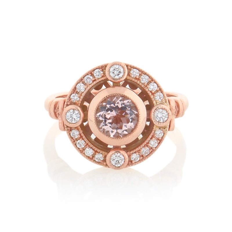 MB-LUXE -Art Deco Diamonds and Morganite Ring - Markbridge Jewellers