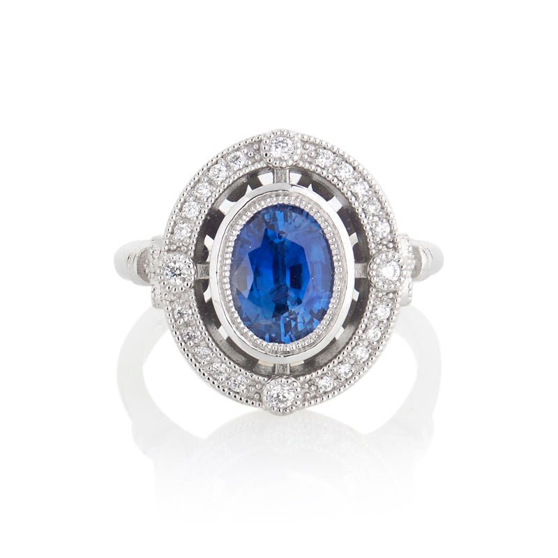 MB-LUXE Platinum Art Deco Diamonds and Sapphire Ring - Markbridge Jewellers
