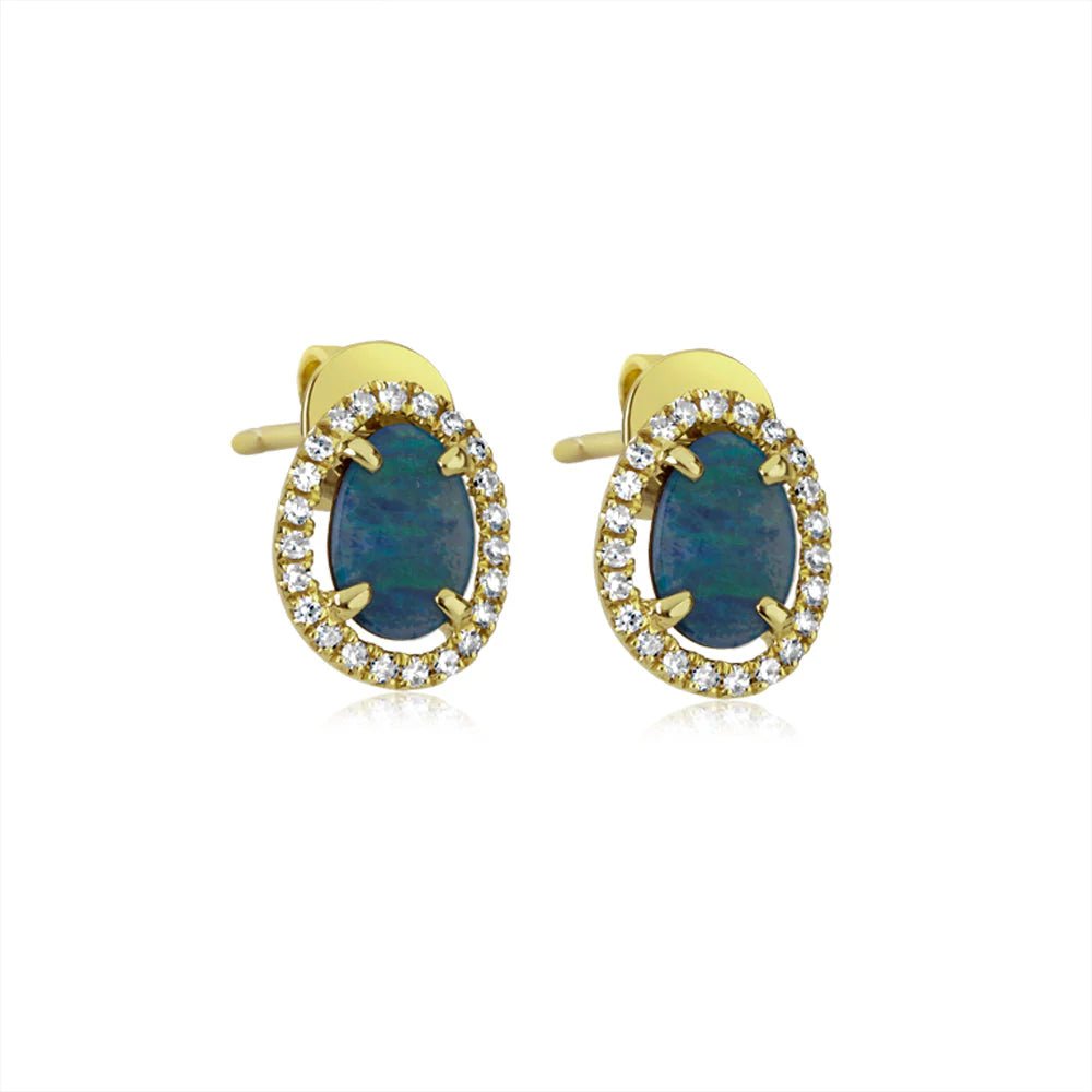 Meira T Yellow Gold, Opal & Diamond Stud Earrings - Markbridge Jewellers