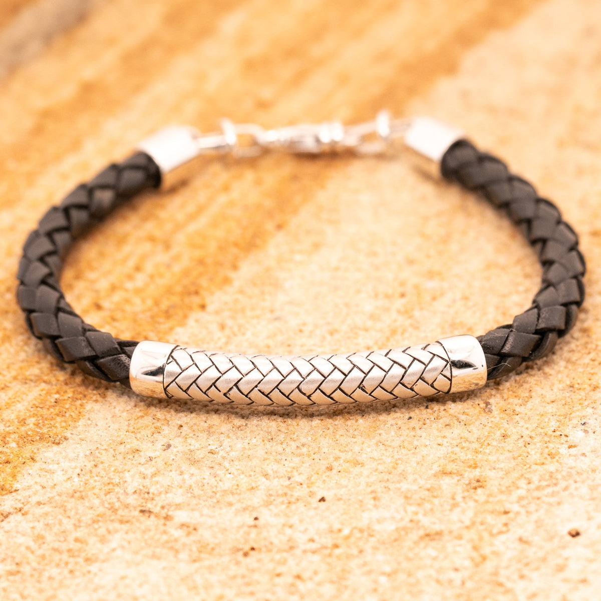 Sterling Silver Braided Leather Bracelet - Markbridge Jewellers