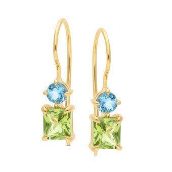 Yellow Gold Peridot & Blue Topaz Earrings - Markbridge Jewellers