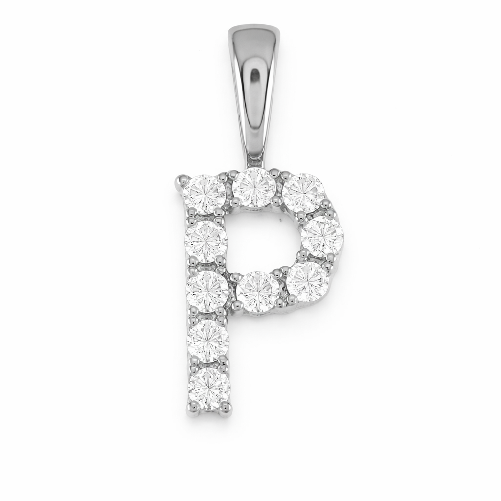 9ct White Gold Initial P Slider