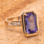 14k Yellow Gold Tanzanite & Baguette Cut Diamond Ring