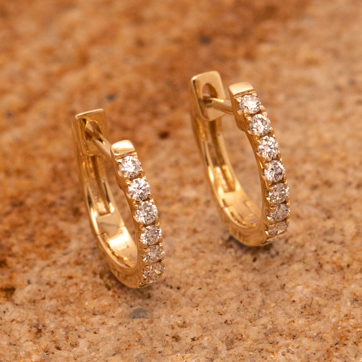 9ct Yellow Gold Classic Diamond Huggie Hoop Earrings