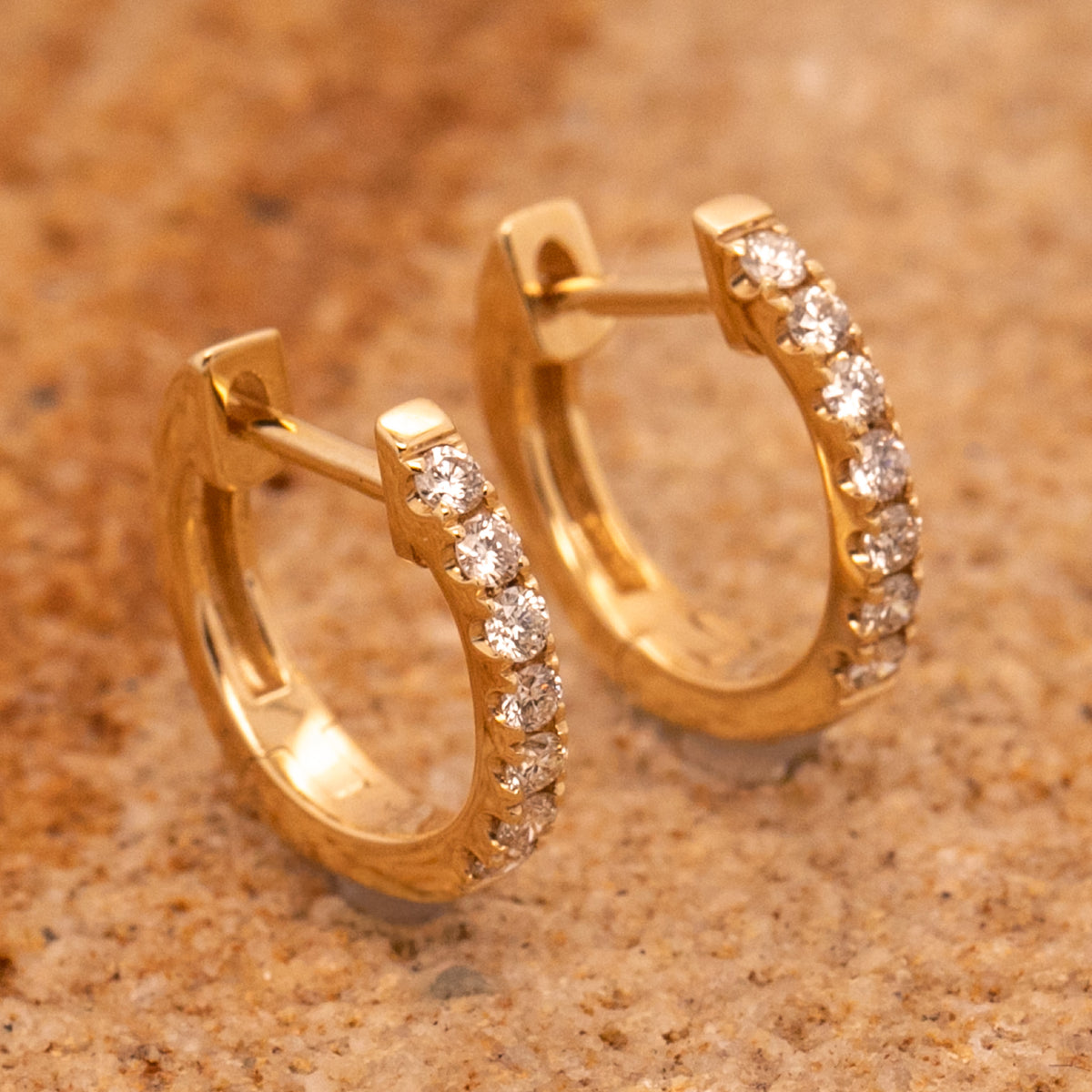 9ct Yellow Gold Classic Diamond Huggie Hoop Earrings