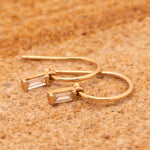 9ct Yellow Gold Sleeper Hoop Earrings with Baguette Diamond Drops