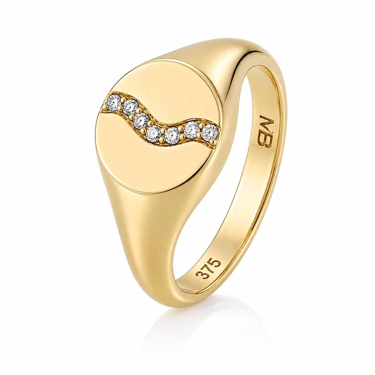 9ct Yellow Gold Diamond Wave Signet Ring