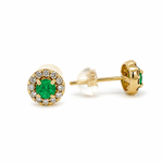 Round Emerald & Diamond Stud Earrings