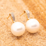 14ct Yellow Gold Diamond & Freshwater Pearl Drop Earrings - Markbridge Jewellers