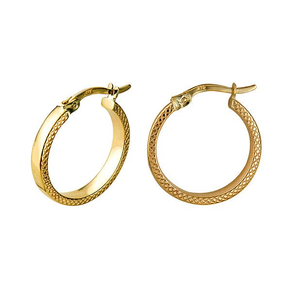 15mm Gold Patterned Hoop Earrings - Markbridge Jewellers