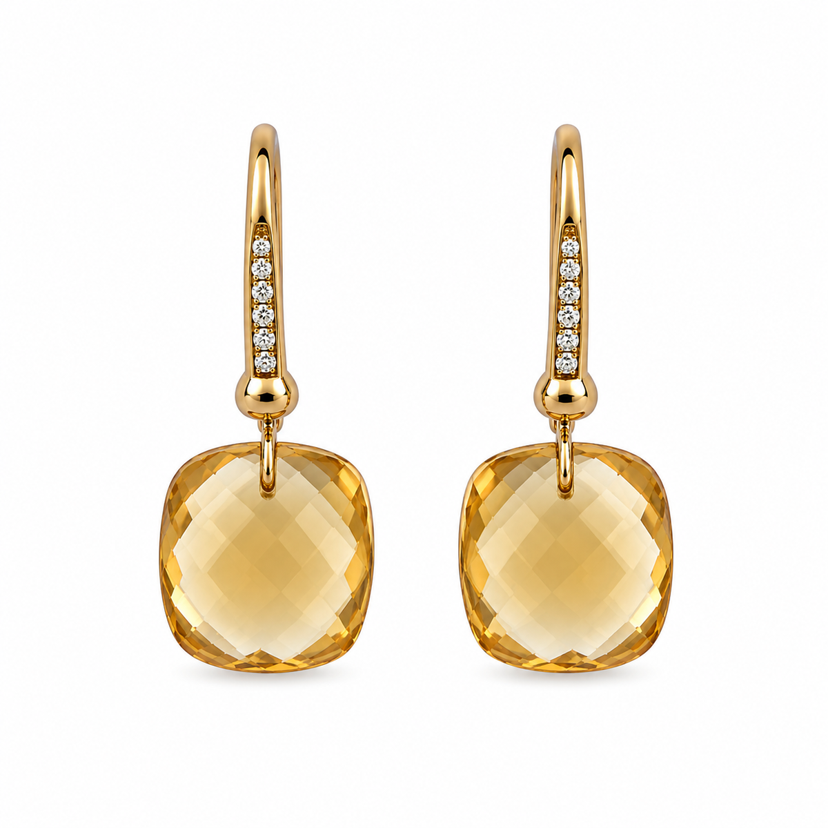 Cushion Cut Citrine & Diamond Earrings