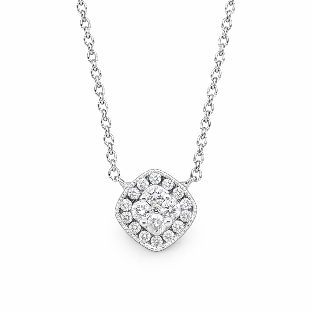 18ct White Gold Diamond Cluster Necklace