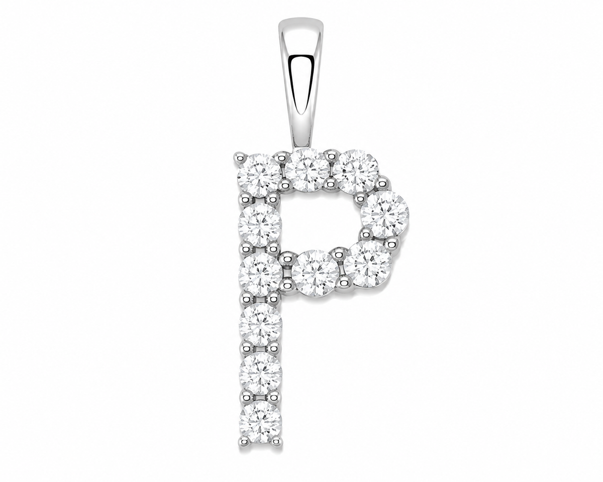 9ct White Gold 0.13ct Initial Diamond Pendants