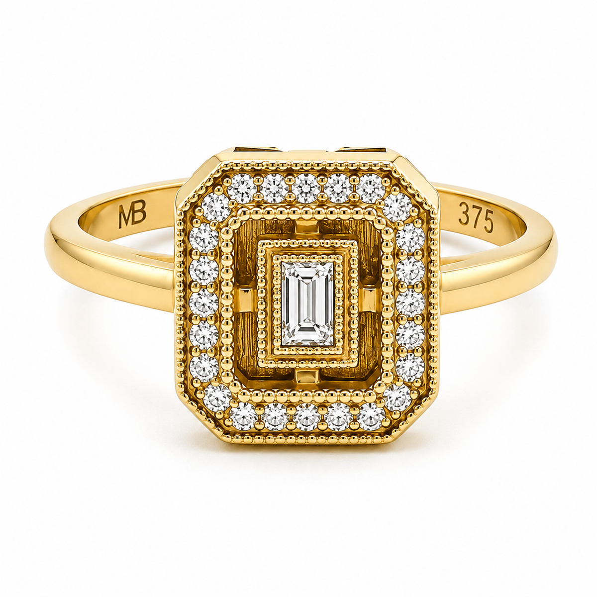 9ct Yellow Gold & Diamond ‘Art Deco’ Ring
