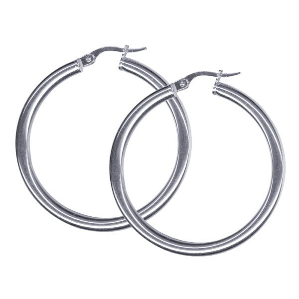 30mm Thick Plain Gold Hoop Earrings - Markbridge Jewellers