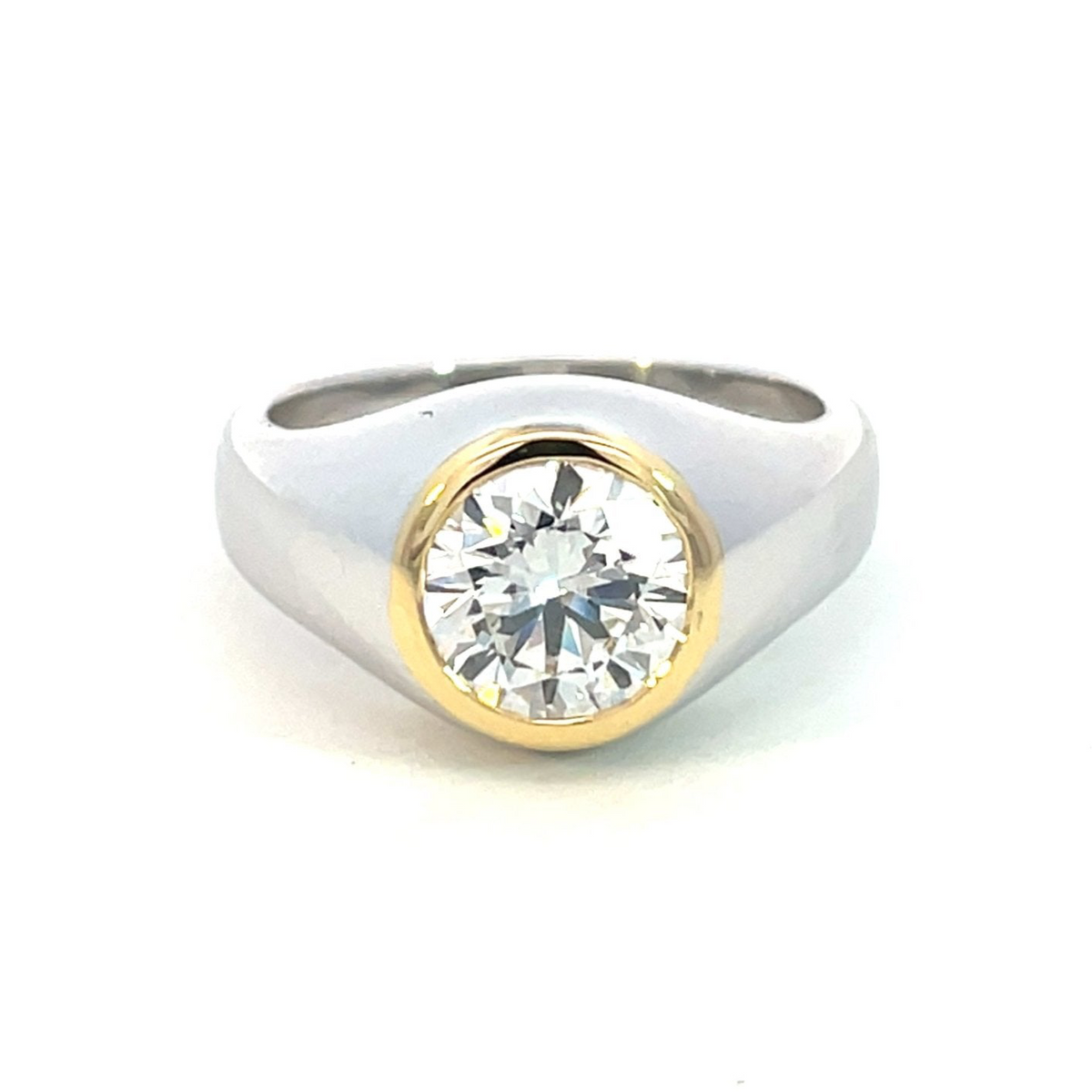 Two Tone Round Brilliant Cut Diamond Signet Ring