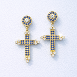 Blue Sapphire & Diamond Cross Earrings