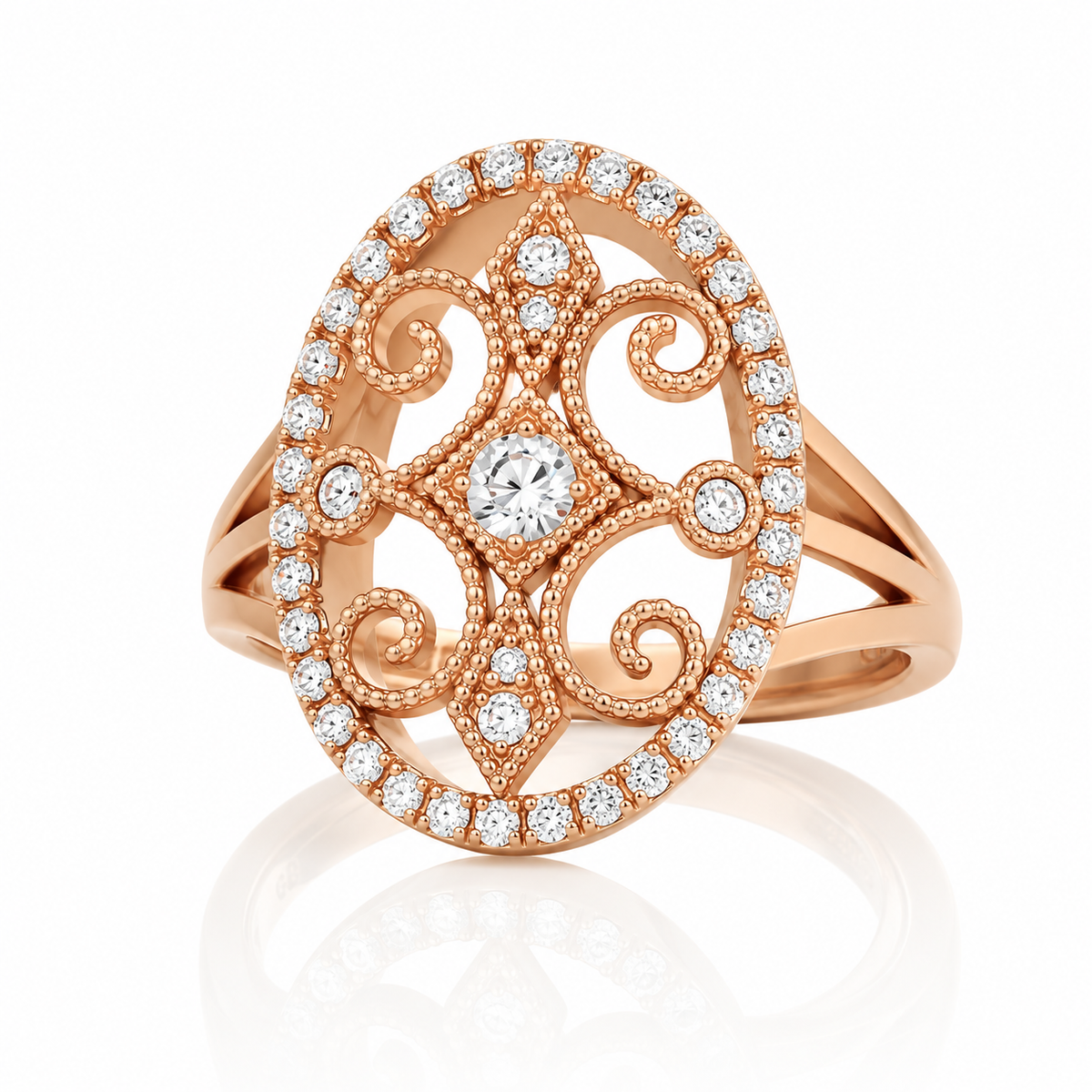 Rose Gold & Diamond ‘Art Deco’ Dress Ring