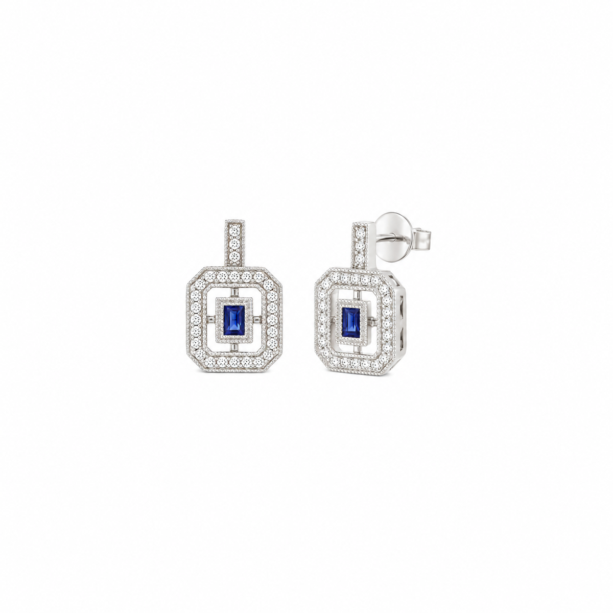 Blue Sapphire & Diamond ‘Art Deco’ Earrings