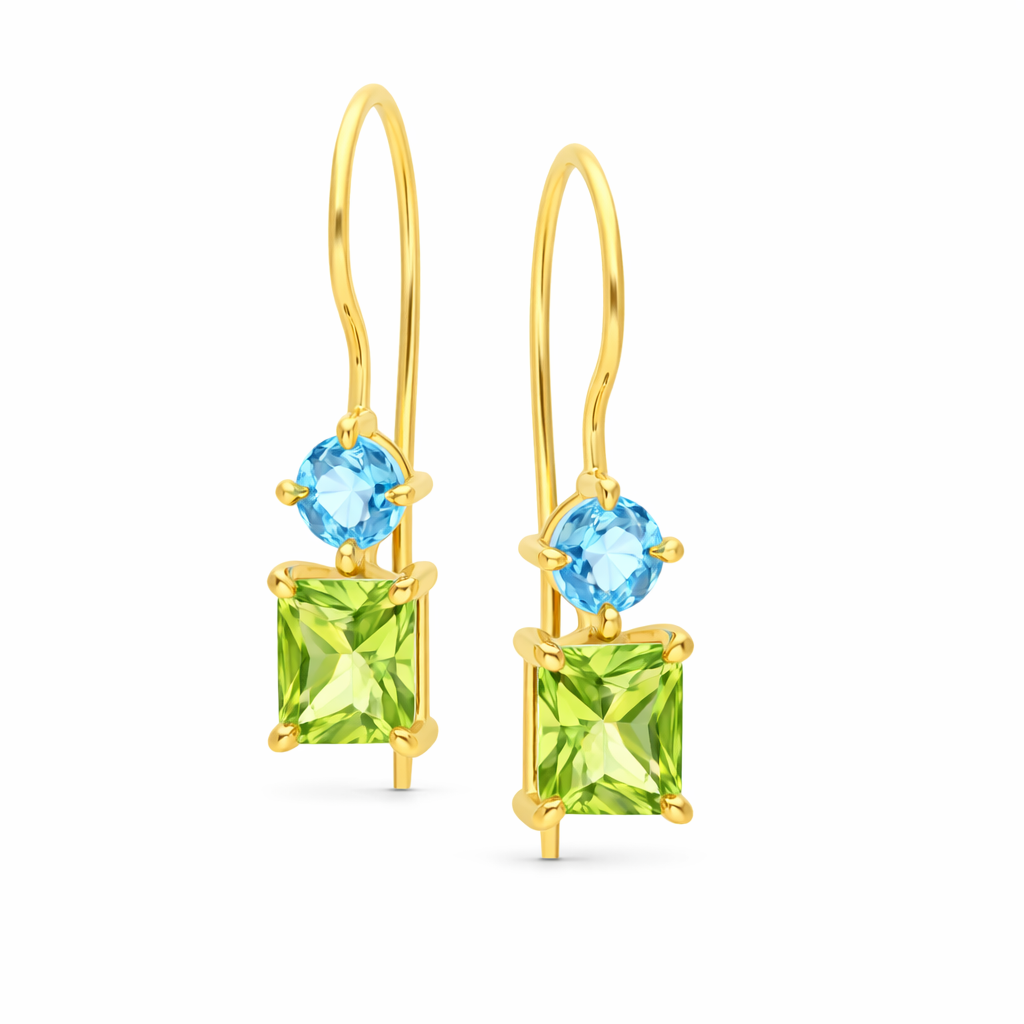 Yellow Gold Peridot & Blue Topaz Earrings
