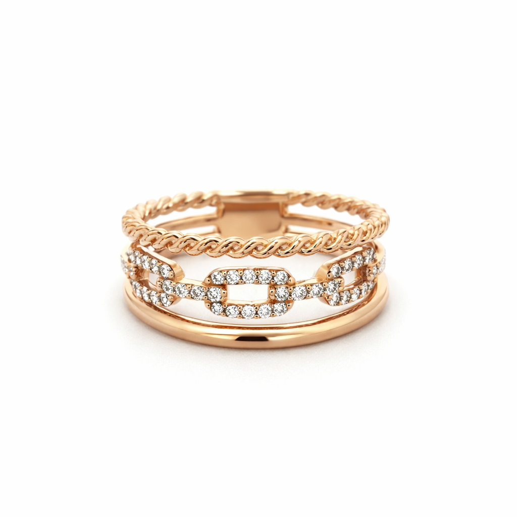 18ct Yellow Gold Diamond Triple Band Ring