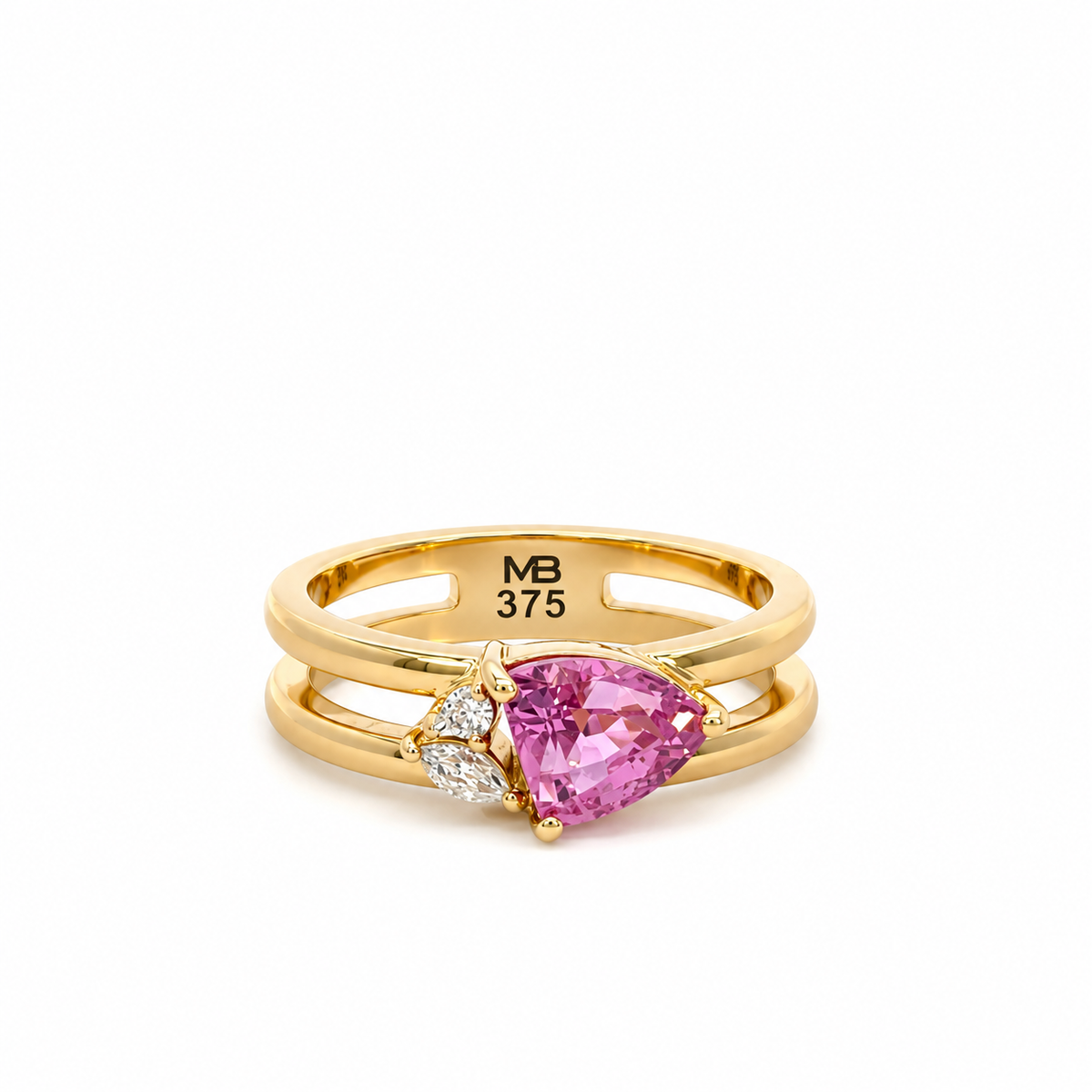 9ct Yellow Gold Pink Sapphire & Diamond Dress Ring