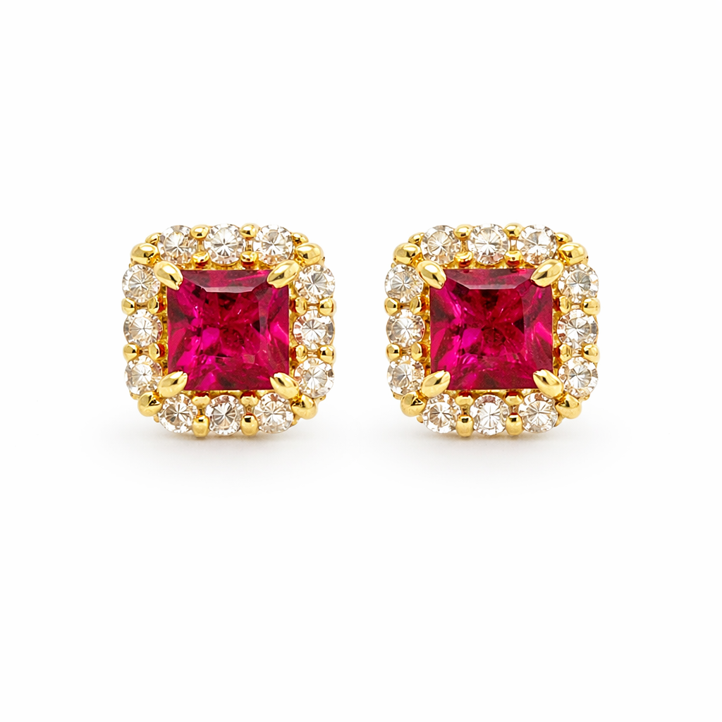18ct Yellow Gold Ruby & Diamond Stud Earrings