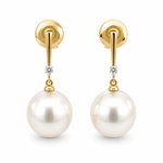 Diamond and Pearl Stud Drop Earrings