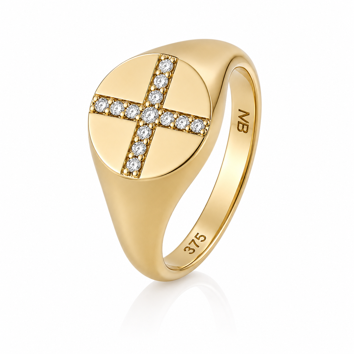 9ct Yellow Gold Diamond Cross Signet Ring
